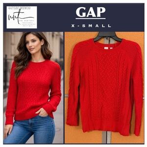 GAP Red Cable Knit Sweater XS Cotton Crewneck Lightweight Cozy Pullover